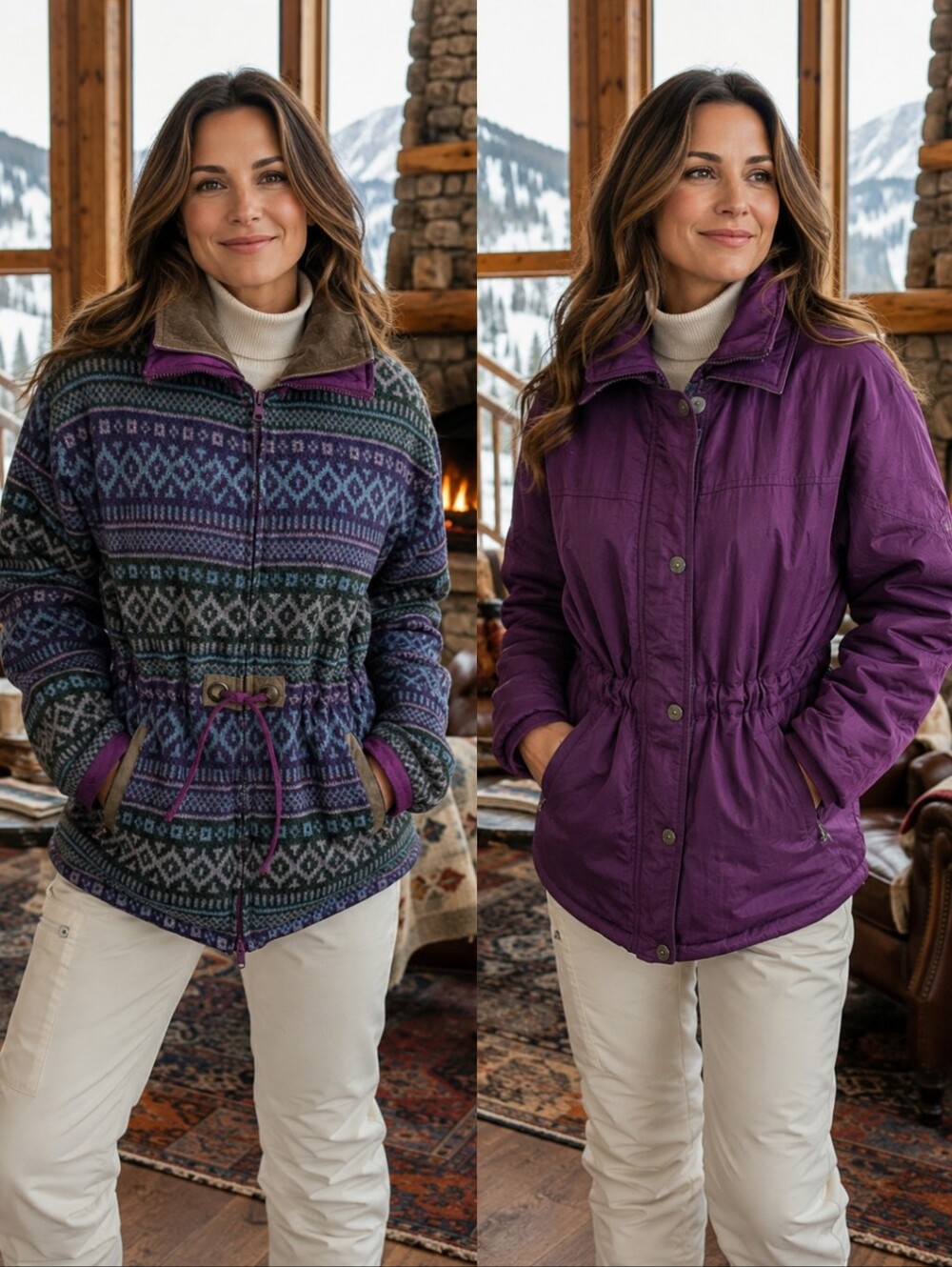 vtg Y2K Fera purple Reversible  blanket print Side ski jacket Cozy Warm sz M